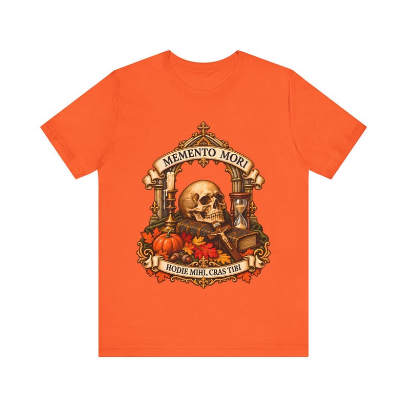 All Souls Day Shirt | Memento Mori Catholic T-Shirt | Gothic Gift for Him | Hodie Mihi Cras Tibi Skull image 7