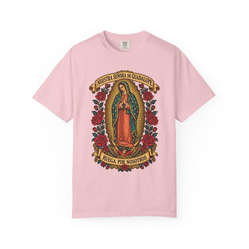 Nuestra Señora de Guadalupe Tee, Virgin of Tepeyac with Roses, Mexican Catholic Gift, Hispanic Mom Apparel, Dec 12 Feast Day, Comfort Colors image 10
