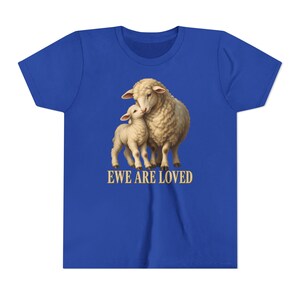 Kids Ewe Are Loved Shirt, Youth Lamb Tee, Sweet Christian Gift for Kids, Vintage Ewe and Lamb Painting image 10