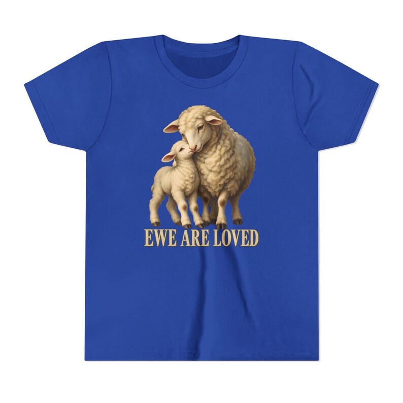 Kids Ewe Are Loved Shirt, Youth Lamb Tee, Sweet Christian Gift for Kids, Vintage Ewe and Lamb Painting image 10
