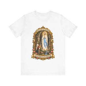 Our Lady of Lourdes Shirt, I Am the Immaculate Conception Tee, St Bernadette Grotto Art, Catholic Marian Gift for Women, Pilgrimage image 2