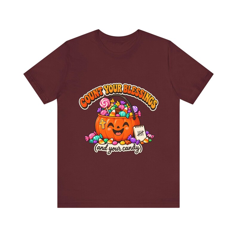 Funny Christian Halloween Shirt, Count Your Blessings Candy Pumpkin Tee image 6