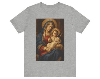 Camiseta de la Virgen María, Pintura de la Virgen con el Niño entronizada de un antiguo maestro, Regalo para mamá para la Santísima Madre, Camiseta de arte católico renacentista, Top mariano