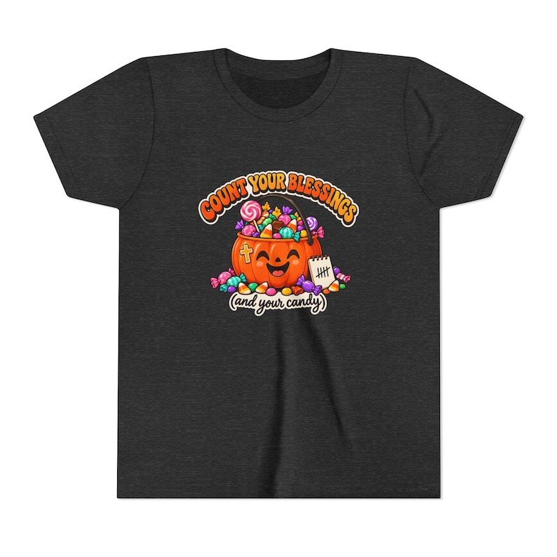 Camiseta cristã de Halloween, abóbora de doces "Conte suas bênçãos", camiseta juvenil de outono imagem 5