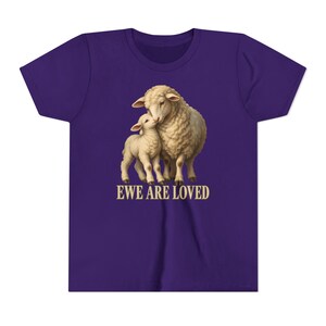 Kids Ewe Are Loved Shirt, Youth Lamb Tee, Sweet Christian Gift for Kids, Vintage Ewe and Lamb Painting image 16