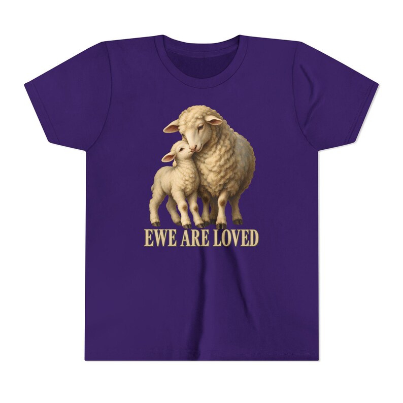 Kids Ewe Are Loved Shirt, Youth Lamb Tee, Sweet Christian Gift for Kids, Vintage Ewe and Lamb Painting image 16