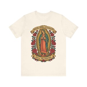 Guadalupe Shirt, La Guadalupana Ornate Virgen Morena Tee, Ruega por Nosotros, Our Lady of Tepeyac Holy Card Art, Mexican Gift for Mom image 3