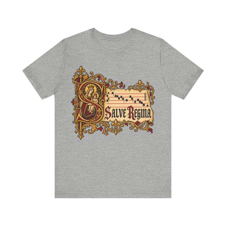 Salve Regina Shirt, Hail Holy Queen Illuminated Manuscript Tee, Gregorian Chant Gift for Choir or Schola, Virgin Mary Latin Hymn Apparel image 1