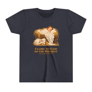 Kids Glory to God in the Highest Shirt, Youth Nativity Christmas Tee, Catholic Christmas Gift for Kids, Baby Jesus in the Manger image 16