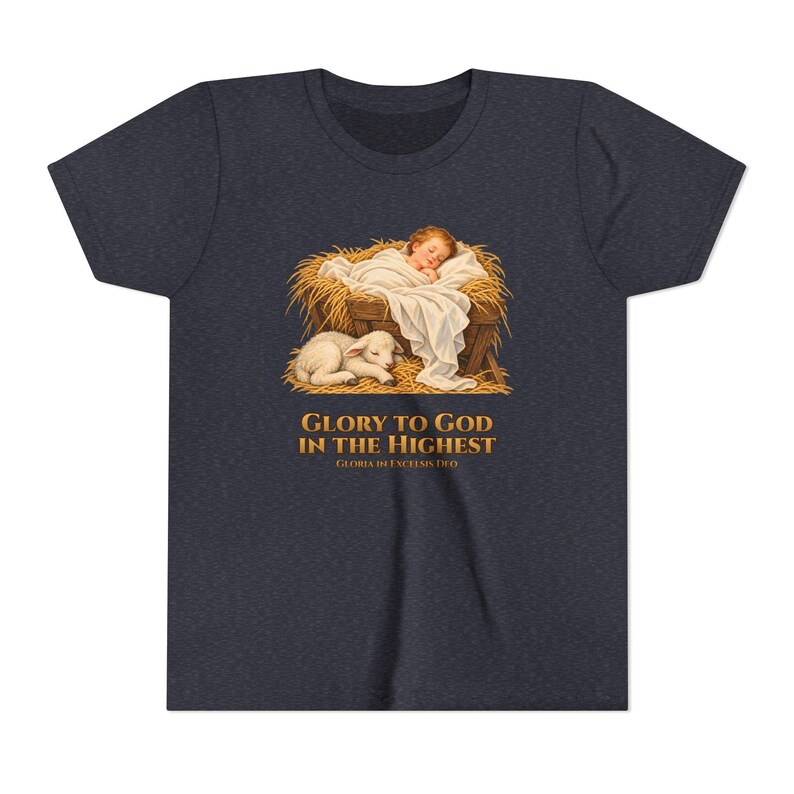 Kids Glory to God in the Highest Shirt, Youth Nativity Christmas Tee, Catholic Christmas Gift for Kids, Baby Jesus in the Manger image 16