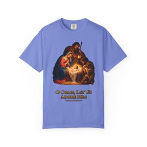 O Come Let Us Adore Him Comfort Colors Shirt | Catholic Christmas Nativity T-Shirt | Christmas Gift | Holy Family at the Manger image 10