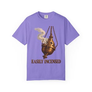 Easily Incensed Comfort Colors Shirt | Funny Catholic T-Shirt | Gift for Altar Server | Vintage Thurible with Smoke image 4