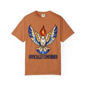 Officially Confirmed Comfort Colors Shirt | Catholic Confirmation T-Shirt | Confirmation Gift | Stained Glass Holy Spirit Dove image 2