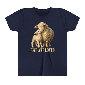 Kids Ewe Are Loved Shirt, Youth Lamb Tee, Sweet Christian Gift for Kids, Vintage Ewe and Lamb Painting image 14