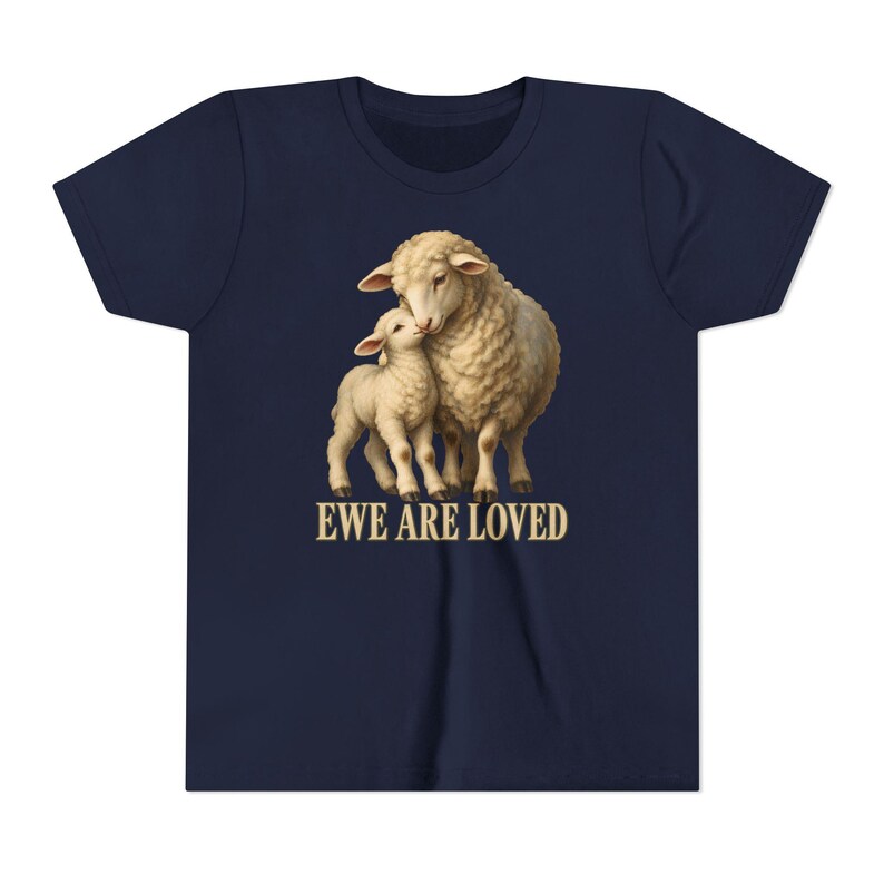 Kids Ewe Are Loved Shirt, Youth Lamb Tee, Sweet Christian Gift for Kids, Vintage Ewe and Lamb Painting image 14