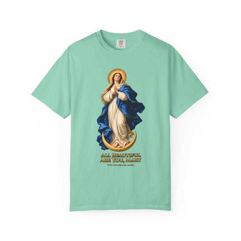 すべて美しいメアリー コンフォートカラーシャツ | 無原罪懐胎Tシャツ | 女性へのマリアギフト | Tota Pulchra 画像 2