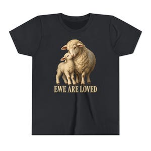 Kids Ewe Are Loved Shirt, Youth Lamb Tee, Sweet Christian Gift for Kids, Vintage Ewe and Lamb Painting image 6