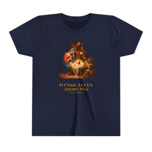 Kids O Come Let Us Adore Him Shirt, Youth Nativity Christmas Tee, Catholic Christmas Gift for Kids, Holy Family Venite Adoremus image 17