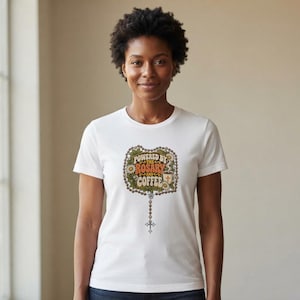 Rosary and Coffee Shirt | Funny Catholic T-Shirt | Gift for Catholic Mom | Powered by the Rosary image 1