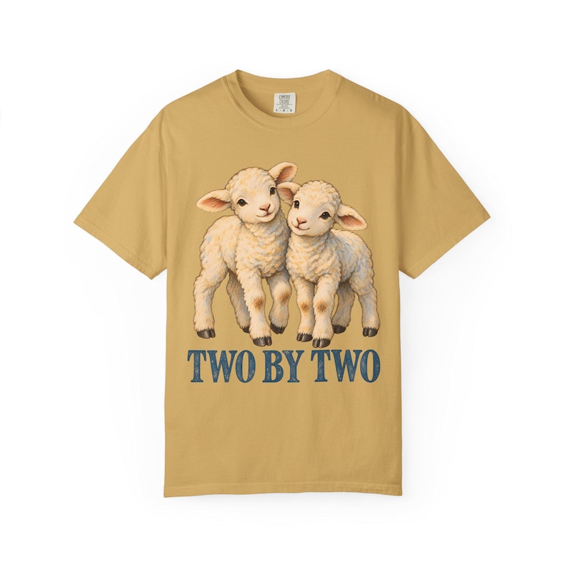 Two by Two Comfort Colors Shirt | Christian Twins T-Shirt | Gift for Twins or Siblings | Vintage Twin Lambs image 1