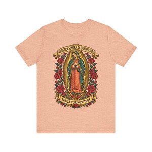Guadalupe Shirt, La Guadalupana Ornate Virgen Morena Tee, Ruega por Nosotros, Our Lady of Tepeyac Holy Card Art, Mexican Gift for Mom image 1