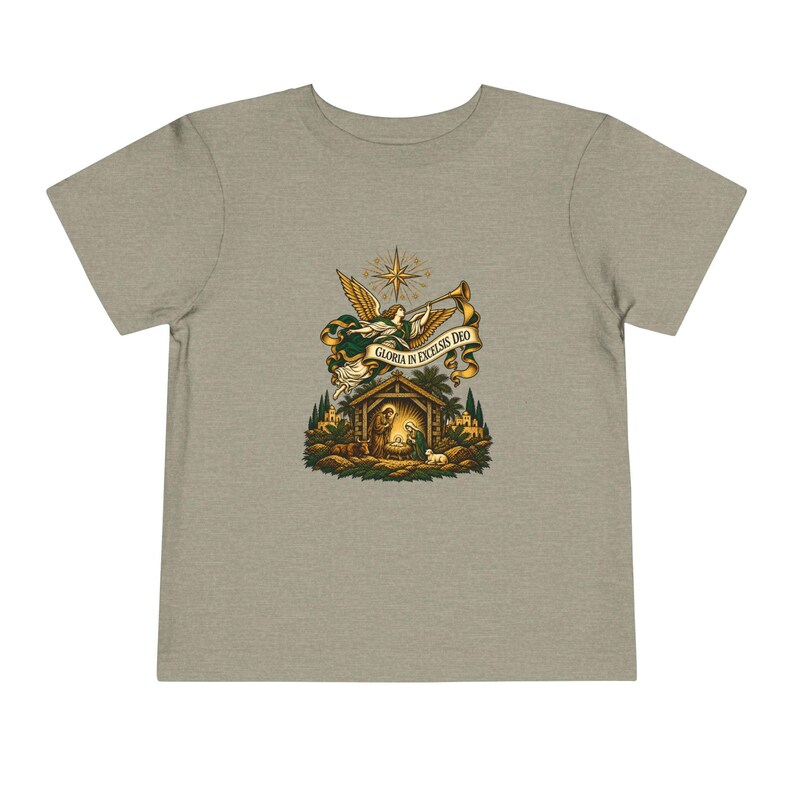 Camiseta infantil con trompeta de ángel heraldo, Gloria a Dios en las alturas, Camiseta navideña, Regalo cristiano de Navidad para niños pequeños, Natividad imagen 6