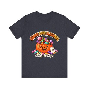 Funny Christian Halloween Shirt, Count Your Blessings Candy Pumpkin Tee image 5