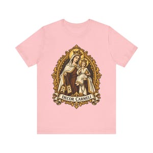 Mount Carmel Madonna Shirt, Brown Scapular Devotion Tee, Golden Frame Marian Art, Carmelite Virgin Mary Gift for Women, Catholic Apparel image 9