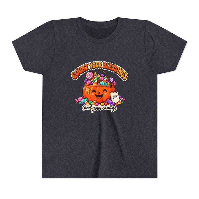Camiseta cristã de Halloween, abóbora de doces "Conte suas bênçãos", camiseta juvenil de outono imagem 6