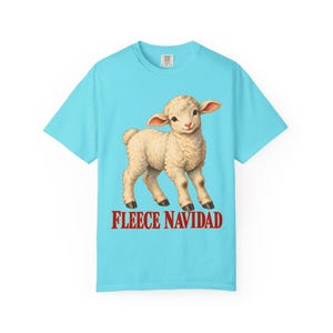 Fleece Navidad Comfort Colors Shirt | Funny Christian Christmas T-Shirt | Gift for Kids and Family | Vintage Lamb Painting image 5