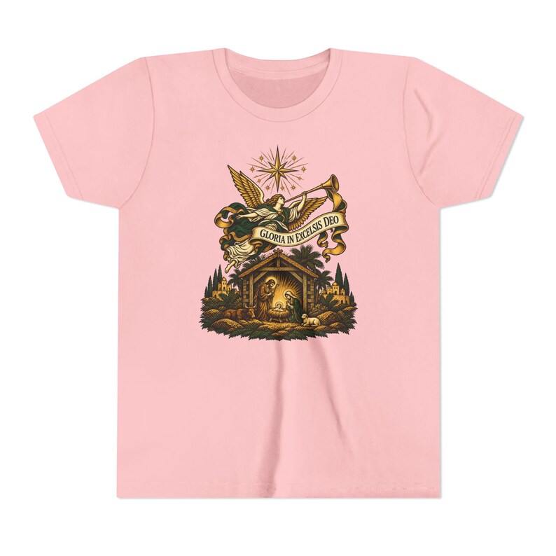 Kids Herald Angel Trumpet Shirt, Youth Glory to God in the Highest Tee, Christian Christmas Gift for Kids, Vintage Nativity image 20