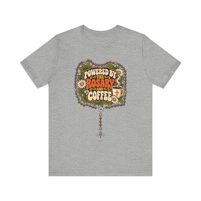 Rosary and Coffee Shirt | Funny Catholic T-Shirt | Gift for Catholic Mom | Powered by the Rosary image 8