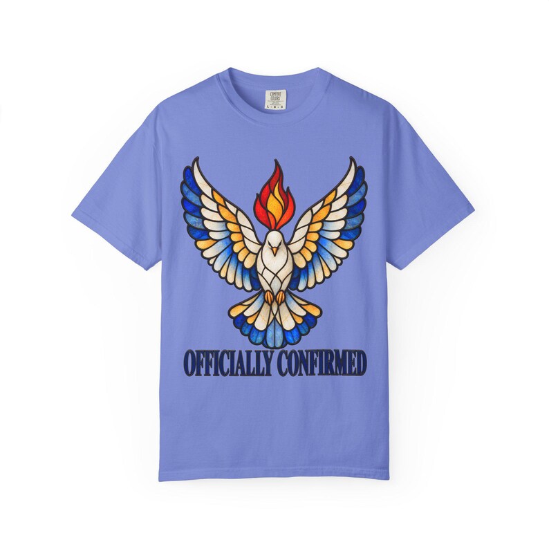 Officially Confirmed Comfort Colors Shirt | Catholic Confirmation T-Shirt | Confirmation Gift | Stained Glass Holy Spirit Dove image 8