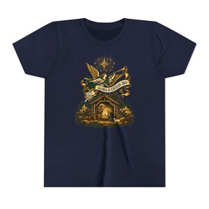 Kids Herald Angel Trumpet Shirt, Youth Glory to God in the Highest Tee, Christian Christmas Gift for Kids, Vintage Nativity image 15