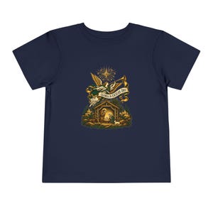 Camiseta infantil con trompeta de ángel heraldo, Gloria a Dios en las alturas, Camiseta navideña, Regalo cristiano de Navidad para niños pequeños, Natividad imagen 11