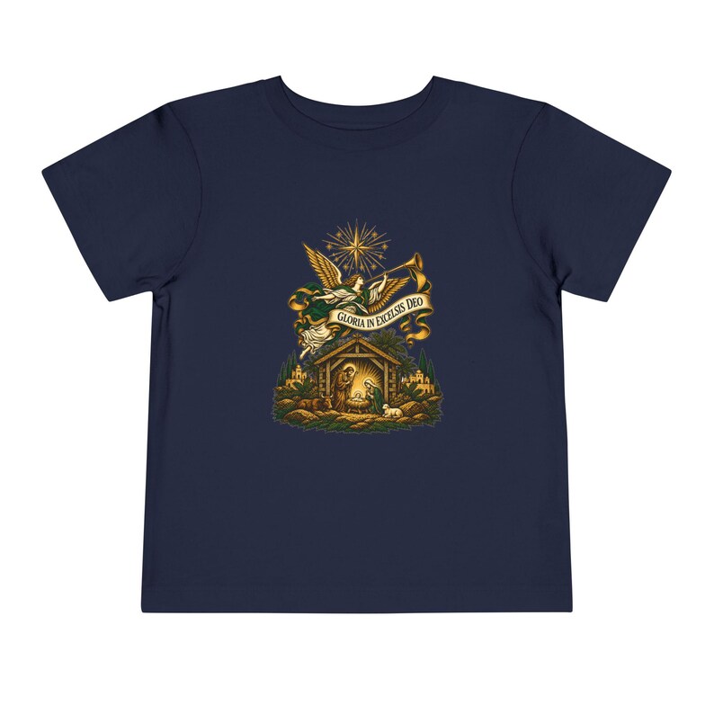Camiseta infantil con trompeta de ángel heraldo, Gloria a Dios en las alturas, Camiseta navideña, Regalo cristiano de Navidad para niños pequeños, Natividad imagen 11