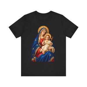 Madonna and Child Tee, Catholic Mother Mary Gift, Golden Halo Art (Unisex) image 4