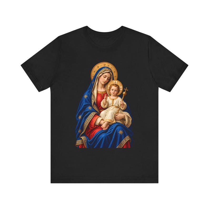 Madonna and Child Tee, Catholic Mother Mary Gift, Golden Halo Art (Unisex) image 4