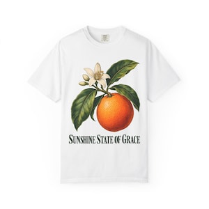 Sunshine State of Grace Comfort Colors Shirt | Catholic Florida T-Shirt | Florida Gift | Vintage Orange and Blossom