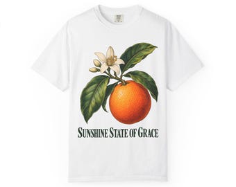 T-shirt met de tekst "Sunshine State of Grace Comfort Colors" | Katholiek Florida T-shirt | Florida cadeau | Vintage oranje en bloesem