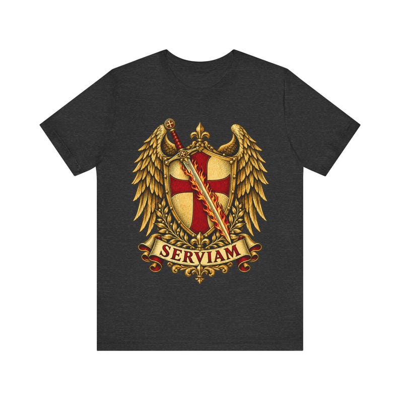St Michael Archangel Shirt | Catholic T-Shirt | Gift for Dad or Godfather | Winged Crest Emblem image 6