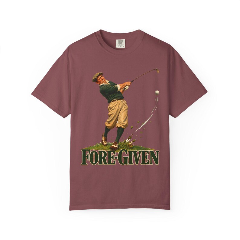Fore-Given Golfer Comfort Colors Shirt | Funny Christian Golf T-Shirt | Gift for Golfer Dad | Vintage Golfer Mid-Swing image 2