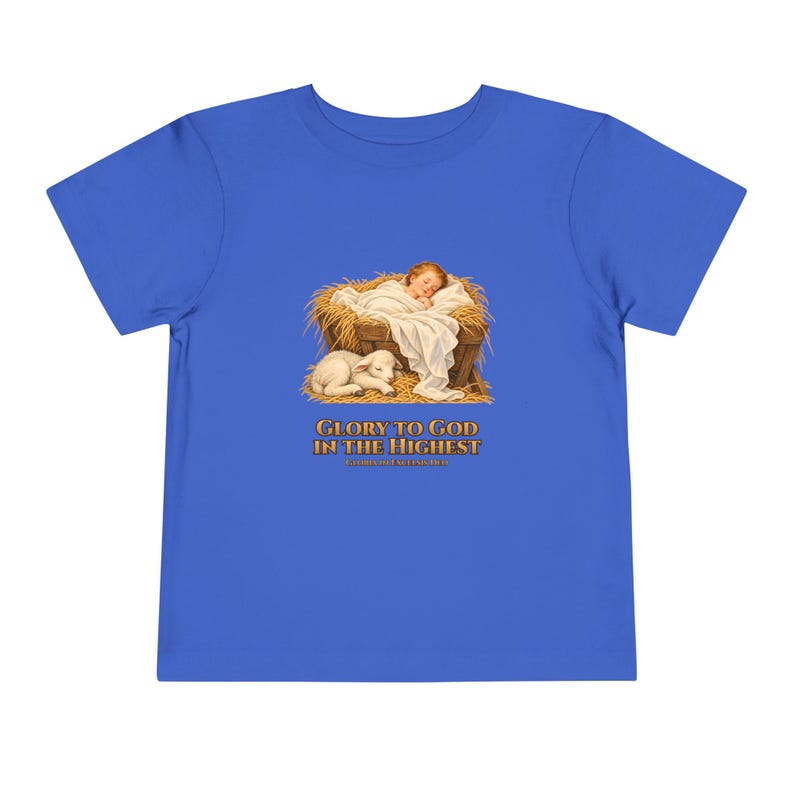 Toddler Glory to God in the Highest Tee, Nativity Christmas Shirt, Catholic Christmas Gift for Toddlers, Baby Jesus and Lamb image 10