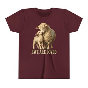 Kids Ewe Are Loved Shirt, Youth Lamb Tee, Sweet Christian Gift for Kids, Vintage Ewe and Lamb Painting image 18