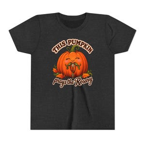 Youth Catholic Halloween Shirt, Pumpkin Prays Rosary, Fall Harvest Gift image 5