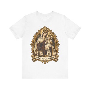 Our Lady of Mount Carmel Shirt | Catholic T-Shirt | Carmelite Gift for Women | Brown Scapular, Decor Carmeli afbeelding 2