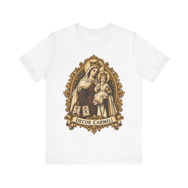 Our Lady of Mount Carmel Shirt | Catholic T-Shirt | Carmelite Gift for Women | Brown Scapular, Decor Carmeli afbeelding 2