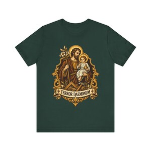 St Joseph Shirt | Catholic T-Shirt | Gift for Dad or Godfather | Terror of Demons with Child Jesus and Lily image 5