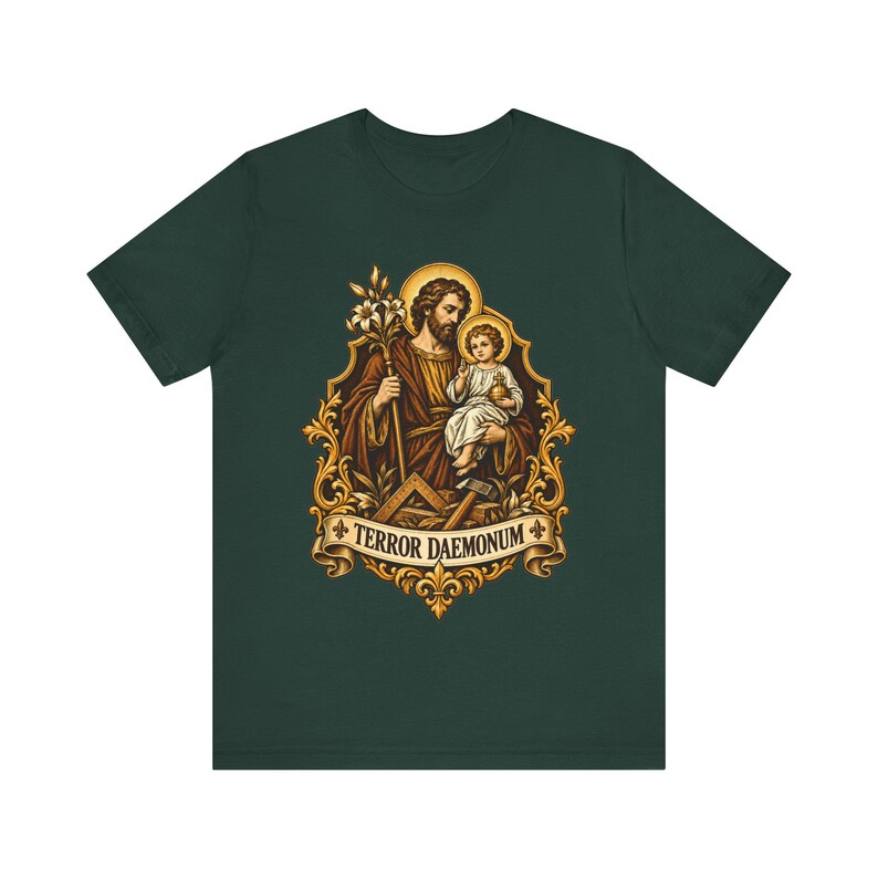 St Joseph Shirt | Catholic T-Shirt | Gift for Dad or Godfather | Terror of Demons with Child Jesus and Lily image 5