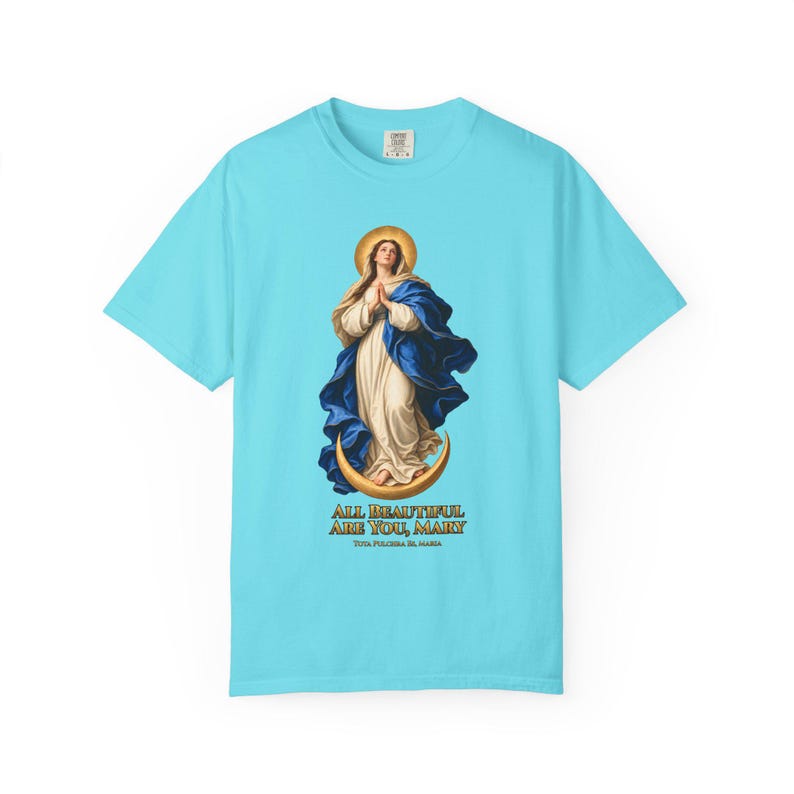 すべて美しいメアリー コンフォートカラーシャツ | 無原罪懐胎Tシャツ | 女性へのマリアギフト | Tota Pulchra 画像 4